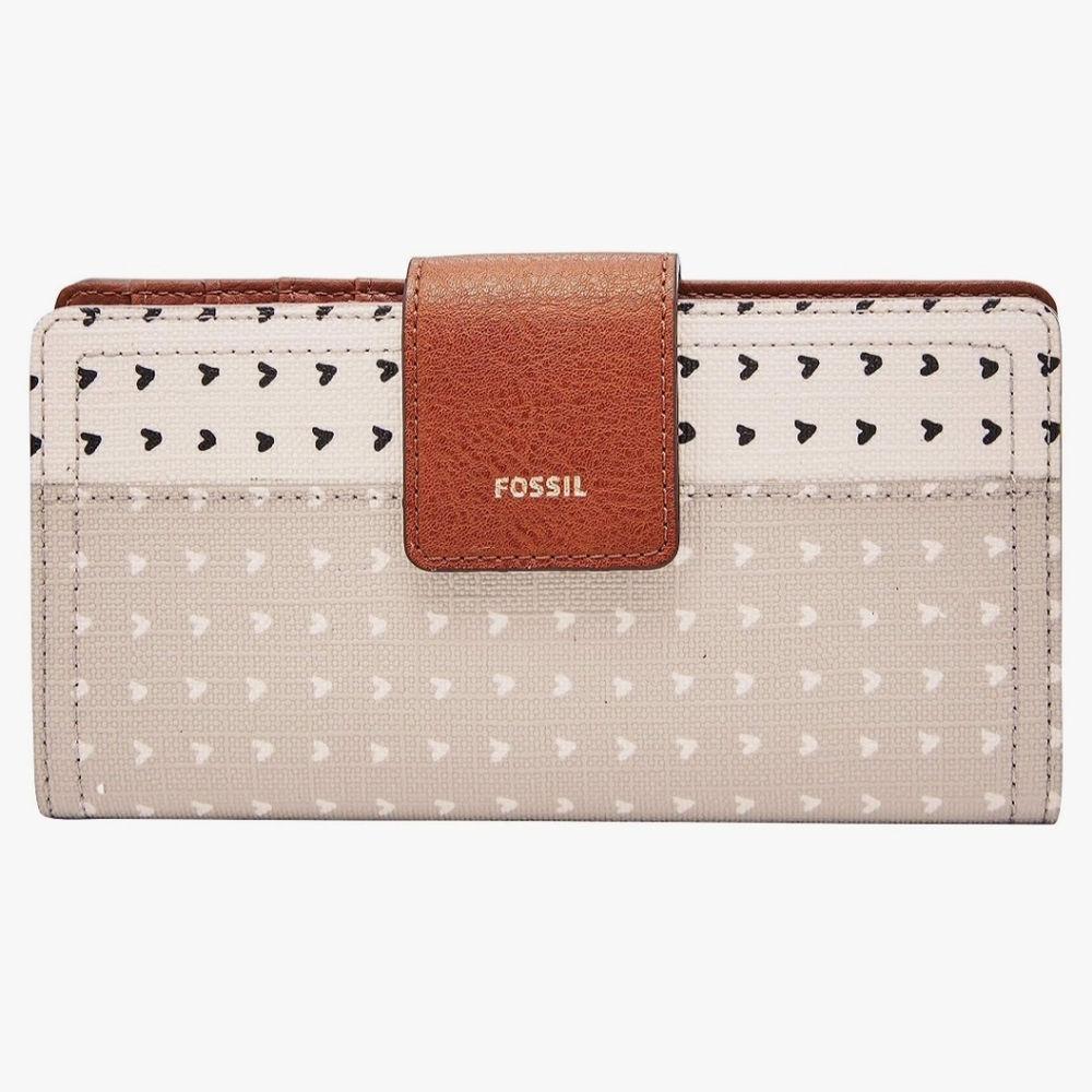 Fossil Logan Leather Bifold Wallet Black Hearts RFID-blocking